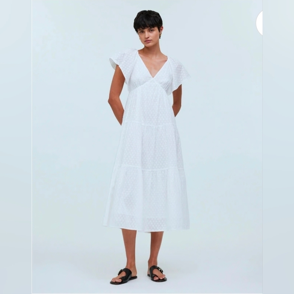 Madewell Tie-Back Flutter-Sleeve Tiered Midi Dress